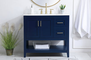 36 inch Single Bathroom Vanity in Blue with Backsplash