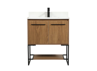 30 inch Single bathroom vanity in walnut brown with backsplash