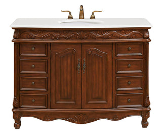 48 inch Single Bathroom vanity in Teak Color with ivory white engineered marble