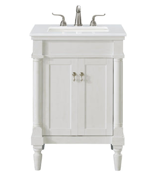 24 inch Single Bathroom vanity in Antique White with ivory white engineered marble