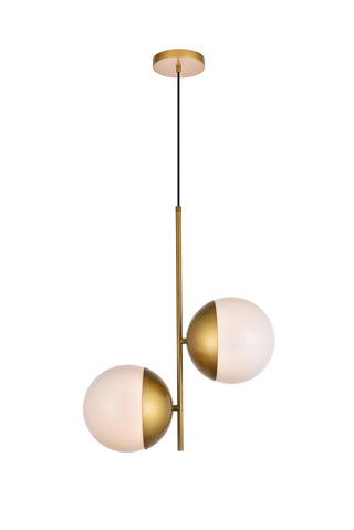 Eclipse 2 Lights Brass Pendant With Frosted White Glass