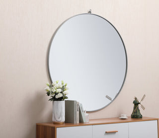 Metal frame round mirror with decorative hook 48 inch Grey