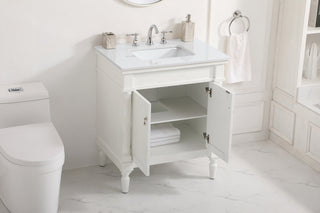 30 inch Single Bathroom vanity in Antique White with ivory white engineered marble