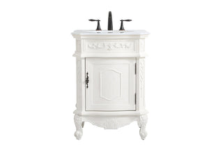 24 inch Single Bathroom vanity in antique white with ivory white engineered marble