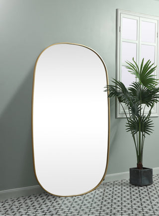 Metal Frame Oval Mirror 36x60 Inch in Brass