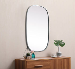 Metal Frame Oval Mirror 24x36 Inch in Silver