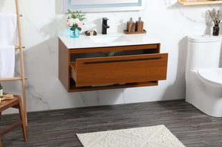 40 inch Single bathroom vanity in teak with backsplash