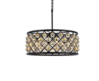 Madison 6 light Matte Black Chandelier Golden Teak (Smoky) Royal Cut Crystal