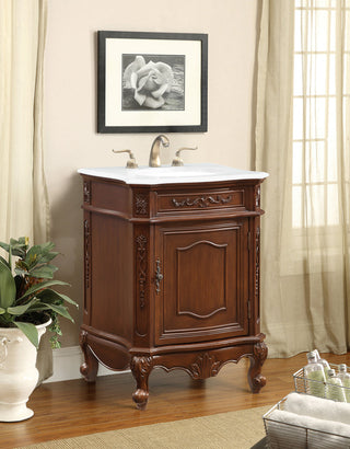 24 inch Single Bathroom vanity in Coffee with ivory white engineered marble