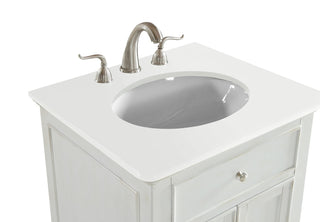 24 inch Single Bathroom vanity in Antique White with ivory white engineered marble