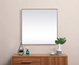 Metal Frame Square Mirror 42 inch in Brass