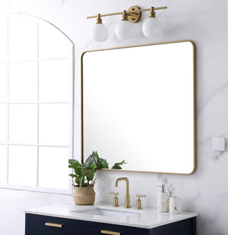 Soft corner metal rectangular mirror 36x40 inch in Brass