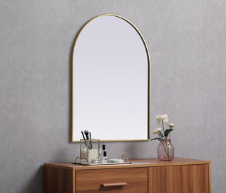 Metal Frame Arch Mirror 33x42 Inch in Brass