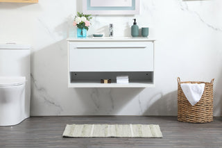 36 inch Single bathroom vanity in white with backsplash