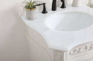 24 inch Single Bathroom vanity in antique white with ivory white engineered marble