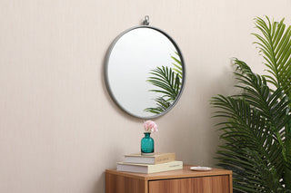 Metal frame round mirror with decorative hook 18 inch in Grey