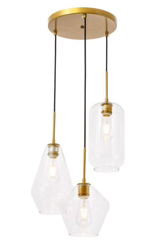 Gene 3 light Brass and Clear glass pendant