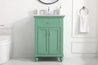 24 inch Single Bathroom vanity in vintage mint with ivory white engineered marble