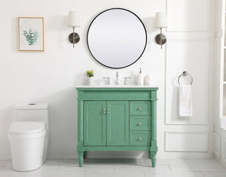 36 inch Single Bathroom vanity in vintage mint with ivory white engineered marble