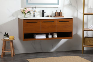 48 inch Single bathroom vanity in teak with backsplash