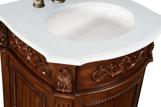 24 inch Single Bathroom vanity in Brown with ivory white engineered marble