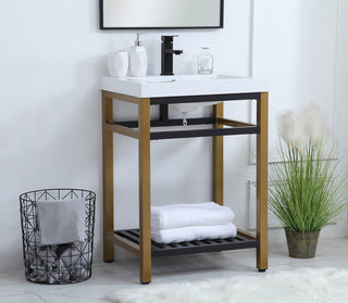 24 inch Single Bathroom Metal Vanity in Golden Black