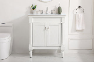 30 inch Single Bathroom vanity in Antique White with ivory white engineered marble