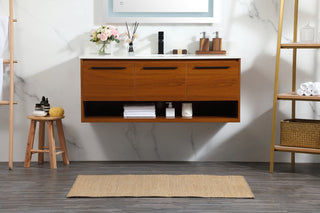 48 inch Single bathroom vanity in teak with backsplash