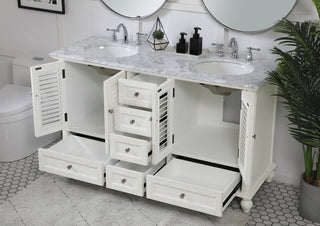 60 inch Double Bathroom Vanity in Antique White