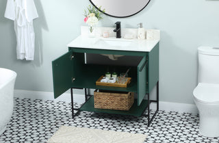 36 inch Single bathroom vanity in green with backsplash