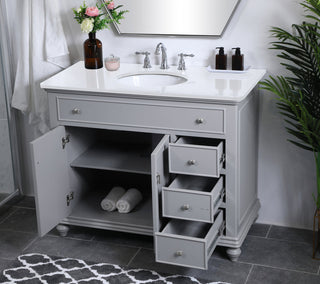 42 inch Single Bathroom vanity in light grey with ivory white engineered marble