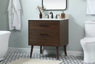 30 inch Single bathroom vanity in walnut with backsplash