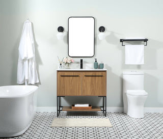 36 inch Single bathroom vanity in walnut brown with backsplash