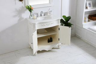 32 inch Single Bathroom vanity in antique white with ivory white engineered marble