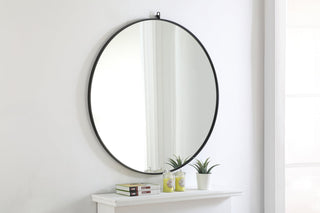 Metal frame Round Mirror with decorative hook 42 inch Black finish