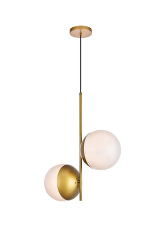 Eclipse 2 Lights Brass Pendant With Frosted White Glass