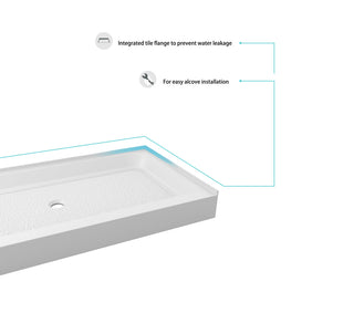 60x36 inch Single threshold shower tray center drain in glossy white