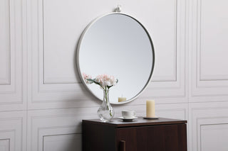 Metal frame round mirror with decorative hook 21 inch in White