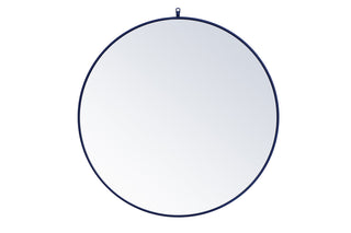 Metal frame round mirror with decorative hook 39 inch in Blue