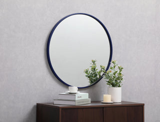 Metal frame round mirror 24 inch Blue