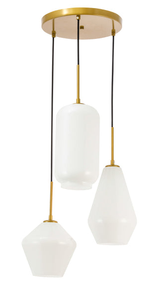 Gene 3 light Brass and Frosted white glass pendant