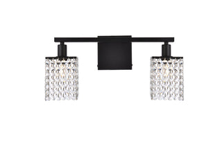 Phineas 2 lights bath sconce in black with clear crystals