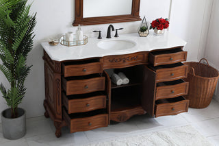 60 inch Single Bathroom vanity in Teak with ivory white engineered marble