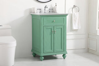 24 inch Single Bathroom vanity in vintage mint with ivory white engineered marble