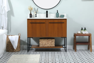 40 inch Single bathroom vanity in teak with backsplash