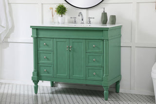 42 inch Single Bathroom vanity in vintage mint with ivory white engineered marble