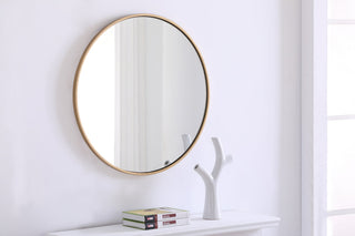 Metal frame Round Mirror 28 inch Brass finish