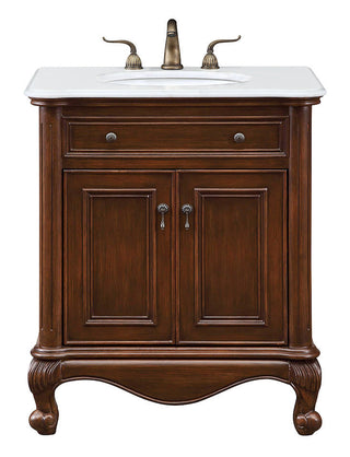 30 inch Single Bathroom vanity in Teak Color with ivory white engineered marble