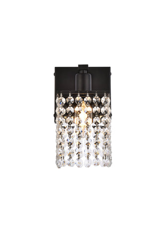 Phineas 1 light bath sconce in black with clear crystals