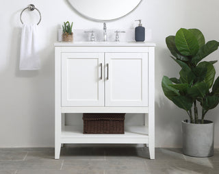 30 inch Single Bathroom Vanity in White with Backsplash